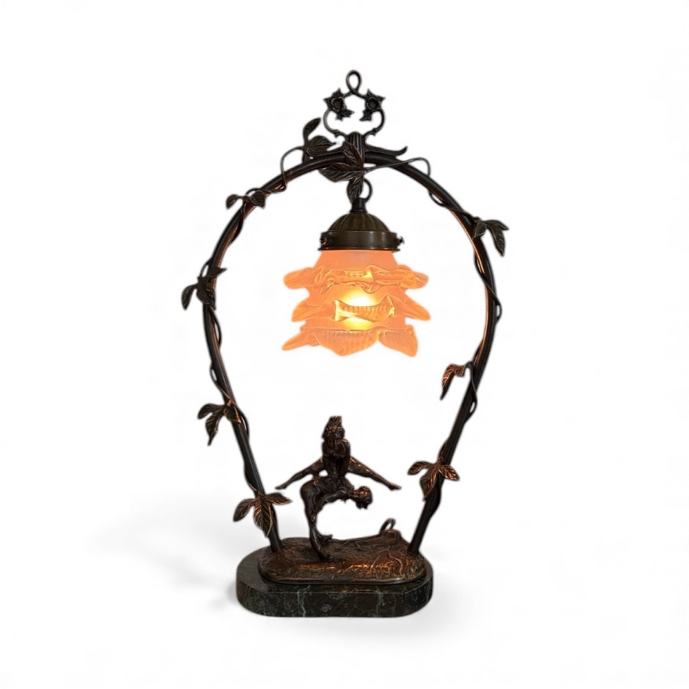 Vintage Andrea By Sadek Bronze Art Nouveau Table Lamp Children Playing Leapfrog - Picture 2 of 6
